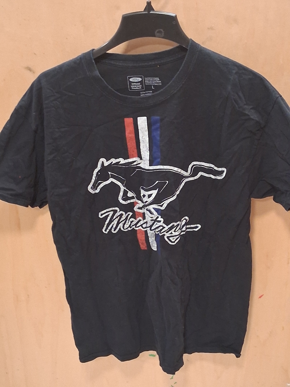 Ford Black Mustang Graphic Tee with Red, White, Blue Accents